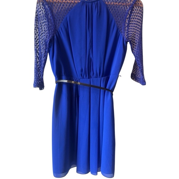 Coast Women's Dress Belted‎ Blue Sheer Sleeves Midi Length Size 8 - Picture 7 of 7